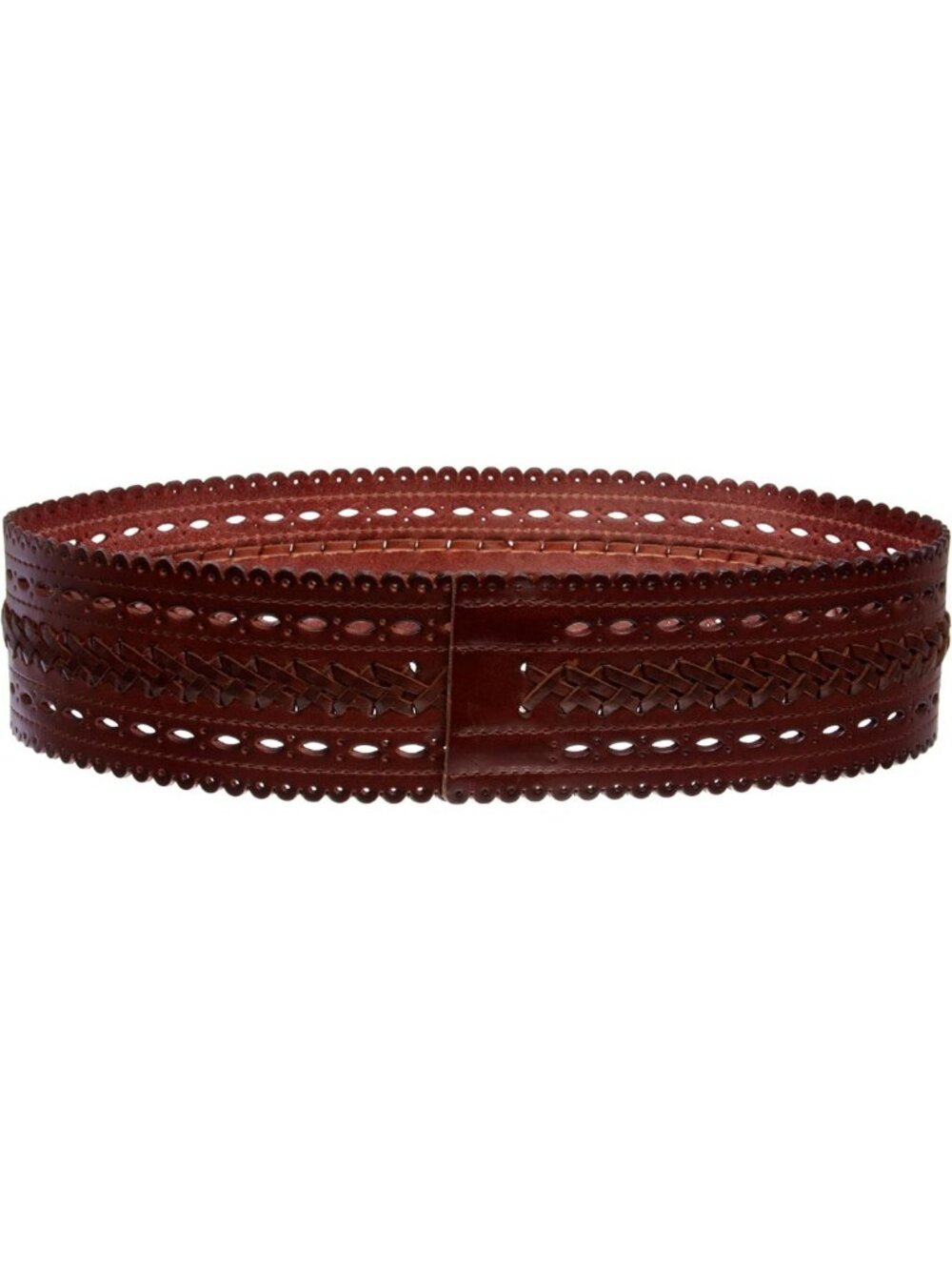 High Waist 2 7/8" Wide Perforated Braided Leather Belt for Stylish Outfits